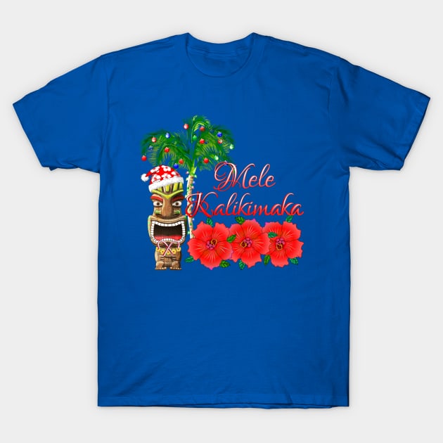 Mele Kalikimaka Hawaiian Tiki T-Shirt by macdonaldcreativestudios